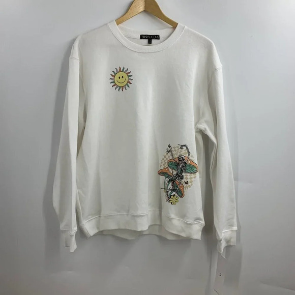 The Vinyl Icons Women's Skeleton Mushroom Graphic Sweatshirt In White SZ S NWT - Picture 2 of 14